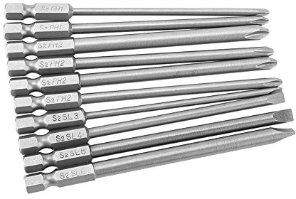 Set di punte per cacciavite magnetiche, 10 pezzi S2 in acciaio con testa a croce PH1 PH2 Set di punte per cacciavite a fessura 1/4 di pollice codolo esagonale 100 mm per trapani
