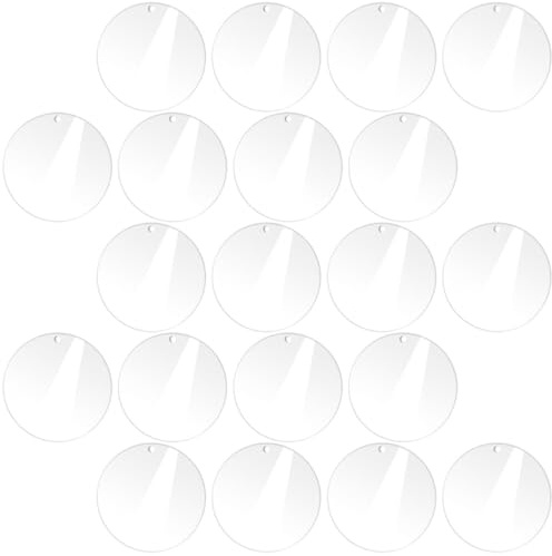 DEARMAMY 20 Stück Runde Acrylglasplatten Transparent 10cm Ø 1mm Dünn mit Loch Selbstgemacht Bastelrohlinge für Schmuck und Dekoration