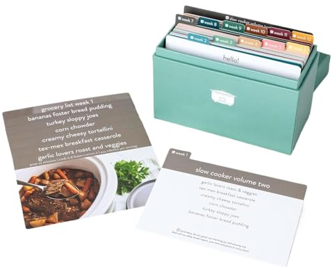 Slow Cooker Meal Planner Box Paper Chart With Recipe Box, Meal Planner Boxes Recipe Cards, Meals Planning Kit, Meals Planning Notepad, Three-Month Recipes Organizer With Storage Boxs With 72cards