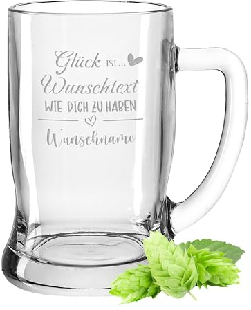 Gravur-Max Leonardo Bierkrug 0,5L mit Gravur & Name – Gestalte dein personalisiertes Bierglas „Glück ist … wie dich zu haben“ – Bierkrug personalisiert – spülmaschinenfest – Geschenk für Männer
