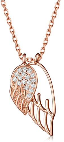 Infinite U Elegant Dubbel Ängel Vingar 925 Sterling Silver Kubisk Zirkon Hängsmycke Halsband för kvinnor/Flickor, Roséguld
