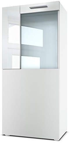 Vladon Stand-/Hänge Vitrine Movie, Weiß matt/Weiß Hochglanz - Moderne Glasvitrine - (BxHxT): 50,5 x 111 x 32,5 cm