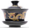 YBK Tech Porcelain Kung Fu Tea Cup and Saucer with Lid, Chinese Traditional Gaiwan Sancai Tea Bowl Tea Set Dragon Pattern (Black)