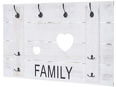 Mendler Wandgarderobe HWC-C89 Family, Garderobenpaneel Garderobe, Shabby-Look Vintage, 8 Haken 60x90cm - weiß, shabby