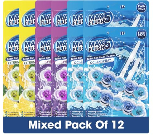 Max Flush 5 Toilet Rim Block Cleaner Mixed Set of 12 (Twin Pack)