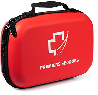 Trousse premier secours-SOCIETE FRANCAISE-Gel hydroalcoolique OFFERT- premier soin+couverture de survie/Trousse rouge à coque étanche idéal sac à dos/voiture/voyage/travail/sport/loisir/maison/enfants