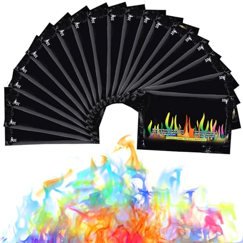 Herefun 20-Pack Feu Mystique, Poudre pour Colorer Les Flammes, Magique Arc-en-Ciel Flamme, Feu Multicolore et Mystique, Mystical Fire, Usage Extérieur Camping ou Jardin Halloween et Noël (200 g)