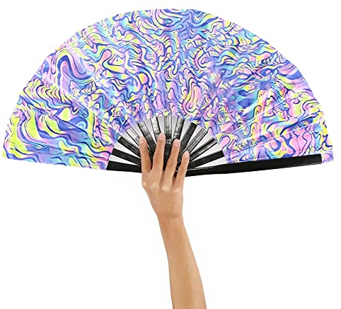 Nogsay Handfächer,UV Glühen Große Bambus Faltbarer Chinesische Deko Sauna Fächer Hochzeit Clack Hand Fan für Rave,Hanfu/Cheongsam,Festival,Club,Ereignis,Party,Tanz,Leistung(Bunt)
