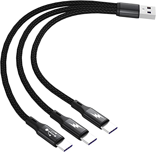 GELRHONR USB C Splitter Kabel, USB A Stecker auf 3 Typ-C Stecker Ladekabel,3 in 1 Nylon geflochtene Ladekabel mit 3x 0.2m Kabel, 5A Schnellladung, kompatibel mit Mobile/Android und mehr (0.2M)