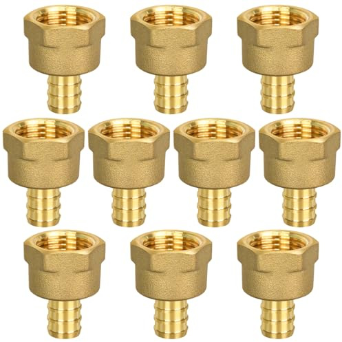 10pcs PEX 1/2 x 1/2 NPT Female Fittings, 1/2x 1/2 NPT Female Threaded Adapter Crimp Fitting, Brass, Full Port for PEX pipes in plumbing jobs
