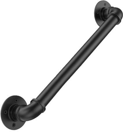 Magtctyae 1M/3.3FT Stair Handrail Industrial Iron Pipe Hand Railing Wall Mounted Support Step Baluster Handrail Indoor Outdoor Non-Slip,Black, BGDFS-1M