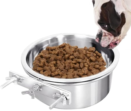 Cuenco de agua para perros al aire libre, cuenco de agua para perros de acero inoxidable, con soporte, jaula, cesta, vaso de gancho para perros, , conejos, cachorros