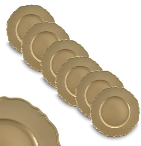 ARCA, Set di 6 Sottopiatti Rotondi Barocco in Polipropilene, per 6 Persone, Ideali per la Tavola di Natale, Resistenti e Duraturi, Idea Regalo Natale, Colore Oro, 33 cm