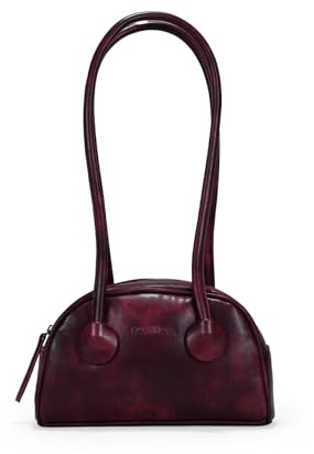 BOSANOVA Bolso de Hombro para Mujer Estilo Bowling con cantoneras Decorativas y Asas largas Planas de Colgar al Hombro. Cierre con Cremallera metálica. Burdeos U