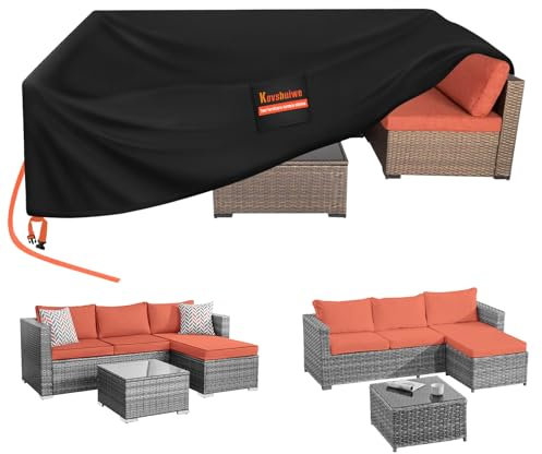 Kovshuiwe 124 Lx71 Wx28 H Patio Furniture Covers, Outdoor Furniture Covers Waterproof, Tear-Resistant Patio Table and Chair Set Cover with Fastener Windproof Buckle Straps, Heavy Duty, 600D Oxford