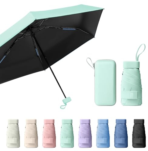 Sykrawki Mini Paraguas Plegable Portátil, Protección UV y Antiviento con Cubierta de Cápsula, Paraguas de Viaje Compacto para Hombres y Mujeres (verde)