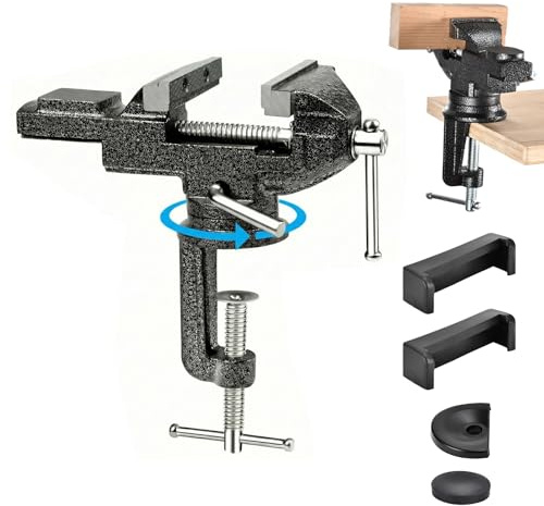 Small Bench Vise 3.2 Clamp-On, Light Duty Hobby Vise with 360° Swivel Base, Portable Table Vise for DIY, Craft, Jewelry, Model Making (Light Duty Workbench Use)