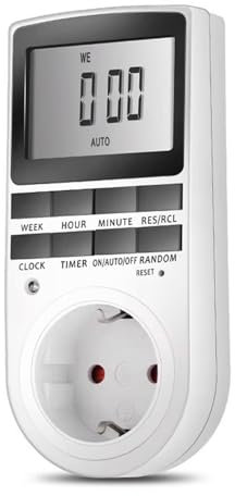 CABLEPELADO - Temporizador Digital para Enchufe – 10 Programas Diarios, Modo Aleatorio Antirrobo, Memoria de 100 Días, Potencia Máxima 3680W, 230V / 16A, con Batería de Respaldo