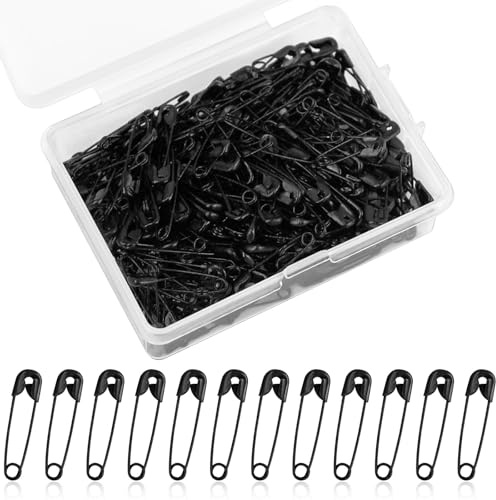 JAXICREY 350 Stück Sicherheitsnadeln Klein, 19mm Kleine Sicherheitsnadel Mini Sicherheitsnadeln Set Safety Pins Schwarz mit Praktischer Box für Kleidung Nähen Basteln Schmuckherstellung