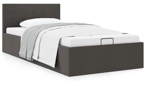 Mandloder Hydraulisk förvaringssäng mörkgrå tyg 90 x 200 cm, modern enkelsäng med gasfjäder, MDF-ram, sänglådefunktion, platsbesparande
