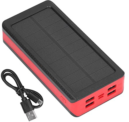 Power Bank solare a LED Caricatore solare di grande capacità 30000mAh Power Bank con 4 USB Ricarica rapida 3 modalità di illuminazione per arrampicata Plastica rossa 16,8x8,3x3,5