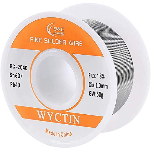 WYCTIN 60-40 Tin Lead Solder Wire Roll 1.8% Flux Soldering Wire Reel 1.0mm 50G