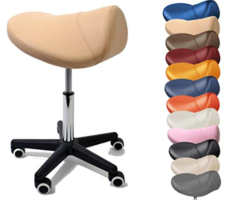 Sattelhocker extra breit, Sattelstuhl höhe 50-73 cm, 170 kg (MokkaBeige) | Ergonomischer Drehhocker Stuhl mit extra breitem Sattelsitz – Arbeitshocker fördert eine dynamische und aufrechte Sitzhaltung