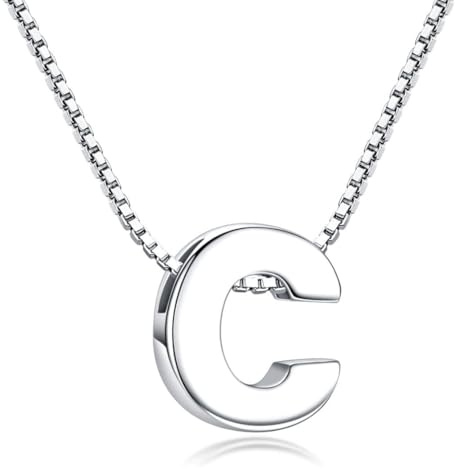 Candyfancy Collar de Mujer de Plata de Ley 925 Pequeñas Iniciales Collar con Colgante Letras A-Z para Mujer Hombre Pareja 45 cm(Letra C Collar)
