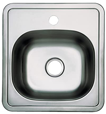 Kingston Brass Gkts15151 Studio Self-Rimming Single Bowl Kitchen Sink, Brushed, 14-15/16 (L) X 14-15/16 (W) X 5-11/16 (D)