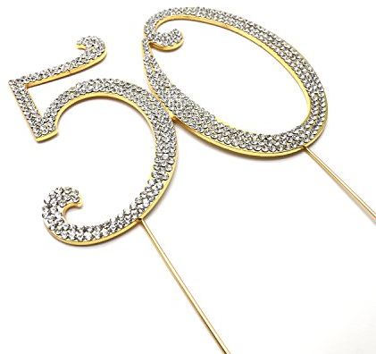 World of Sparkles 12cm Curly Cake Toppers with Clear Diamante Rhinestones Diamonds with Gold Base for Anniversary, Birthday Kids Children Adults Party Shows Functions