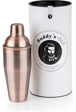 Buddy´s Bar – Bar-Shaker „Classic“, hochwertiger 700 ml Shaker, Cocktailshaker, lebensmittelecht, inklusive Geschenkbox, Kupfer antik
