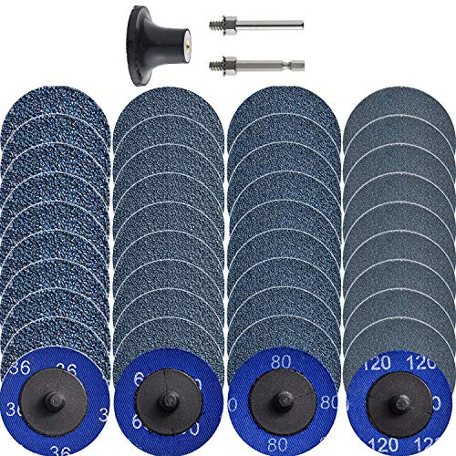 NYXCL 40Pcs Roll Lock Quick Change Discs Set, 2 inch Zirconia Sanding Discs with 1/4 Holder, for Die Grinder Surface Prep Strip Grind Polish Finish Burr Rust Paint Removal, Surface Conditioning Discs