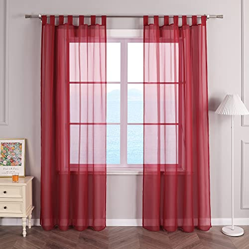 ESLIR Cortinas con trabillas, cortinas de voile para ventana, transparente, 1 unidad, color frambuesa, 140 x 145 cm (ancho x alto)