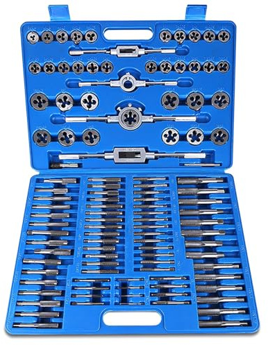 Gewindeschneidsatz 110 TLG, Gewindeschneider Set ks Tools aus Schnellarbeitsstahl Einschnitt Gewindebohrer Satz mit Blau Tragbarer Koffer Einschnittgewindebohrer Schneideisen