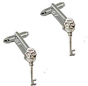 Giftsforall PT106 Manschettenknöpfe mit Totenkopf-Schlüssel, tibetisches Silber, 1 Paar