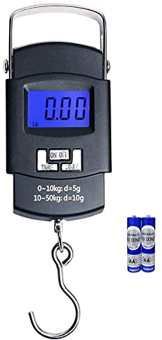 EasyULT Digitale Kofferwaage, 50 kg Elektronische Digital Fischwaagen Handwaage mit Angelhaken, 2 AAA Batterien enthalten, Beleuchtetes Display, für Reisen Urlaub Familienleben(Schwarz)