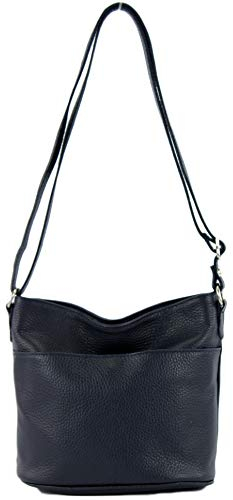 modamoda de T198 kleine Damen Leder Umhängetasche Schultertasche handmade in Italy, Farbe:Dunkelblau