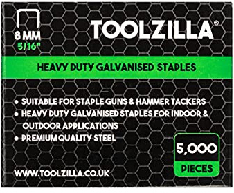 TOOLZILLA - Paquete de grapas resistentes para pistola de grapas, 5.000 grapas galvanizadas de 8mm con corona estrecha