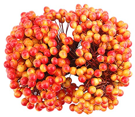Jodsen Holly Berries, 250 Stems With 500 Pcs Artificial 8mm Mini Berries on Wire Stems for Christmas Tree Decorations, Wreath, Garland, DIY Craft Making - Orange