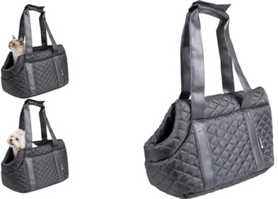 Hundetasche - Tragetasche Bailey Schwarz – 38x20x18cm – Polyester – herausnehmbares Kissen & Boden – Sicherheitsleine – Kletttasche – offene Front