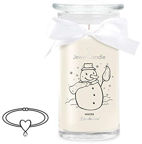 JewelCandle Winter Wonderland Armband Silber - Schmuckkerze - große Duftkerze mit Jasmin Duft - weiße Kerze mit Schmuck Überraschung