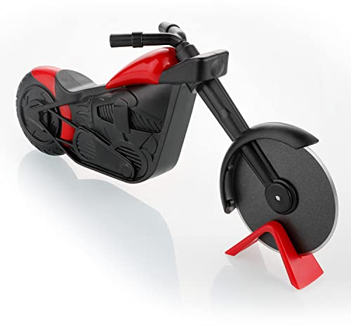 Pizzaschneider, Schneidemesser aus Edelstahl – Motorrad-Design mit antihaftbeschichteten Schneidrädern