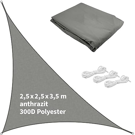 TTL GARDEN 2,5x2,5x3,5m Sonnensegel Dreieck rechtwinklig anthrazit 160g/m² | - Premium Polyester 300D 93% Abschattung - Sonnenschutz & Wetterschutz für Garten, Balkon & Terrasse, mit 3X Schnur 1,5m