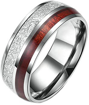 Ayoiow Ring Männer Edelstahl, Freundschaftsringe Silber Komfort Fit Bands Ringeinlage mit Silberfolie Und Holz Größe 67 (21.3)