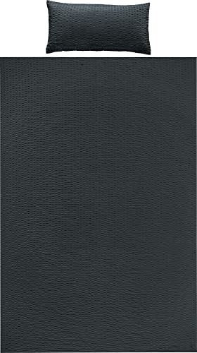 REDBEST Bettwäsche, Bettgarnitur Seersucker Uni Detroit anthrazit Größe 40x80 cm / 135x200 cm - weich, schnell trocknend, bügelfrei, mit Reißverschluss