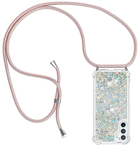 YuhooTech Handykette Hülle Kompatibel mit Samsung Galaxy A54 5G Handyhülle - Quicksand Glitzer Hülle mit Band - Silikon Handyhülle mit Kordel Umhängenband - Schnur mit Treibsand Case zum Umhängen