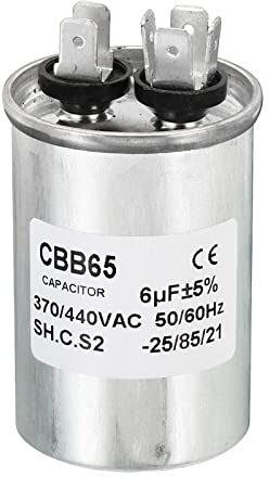 PATIKIL CBB65 Kondensator, 6µF 370V 440V Anlaufkondensator Motorkondensator Aluminiumgehäuse Arbeitskondensator mit 2 Stifte für Klimagerät Waschmaschine Kühlung Wärmepumpe Verflüssiger