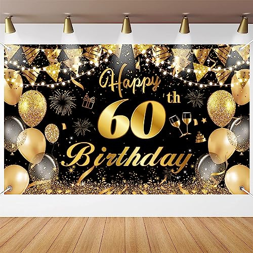Waylipun 60 Geburtstag deko, Wesentliche Dekoration für 60. Geburtstagsfeier, Dekoration Banner Hintergrund, Extra Große Geburtstags 60 Schild Poster zum Geburtstagsfeier Deko für Männer und Frauen