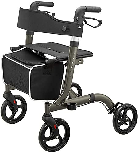 Rollator Walker Seniors Indoor Rollator Foldable Four Wheeled Rollator Shopping Trolley Walker in Aluminum Walking Aid Adjustable Height Handbrake Seat with Backrest and Shopping Basket ( Color : B )