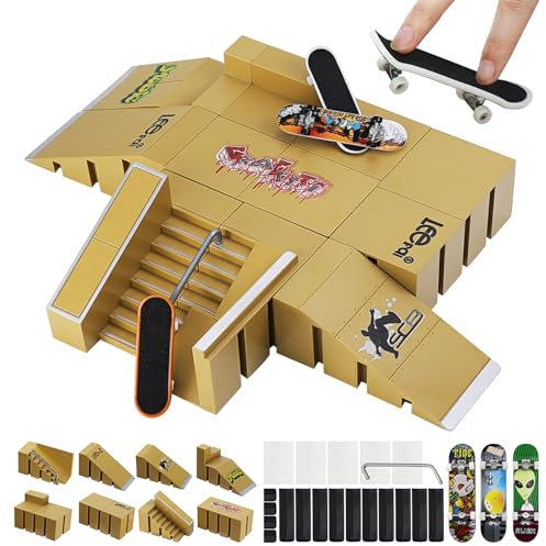ideallife Fingerboard Rampen Set, Mini Fingerboard Skate Park Kit für Kinder, 3 Komplett-Boards und Mini-Rampe für Skate-Tricks, Kinderspielzeug für Jungen und Mädchen